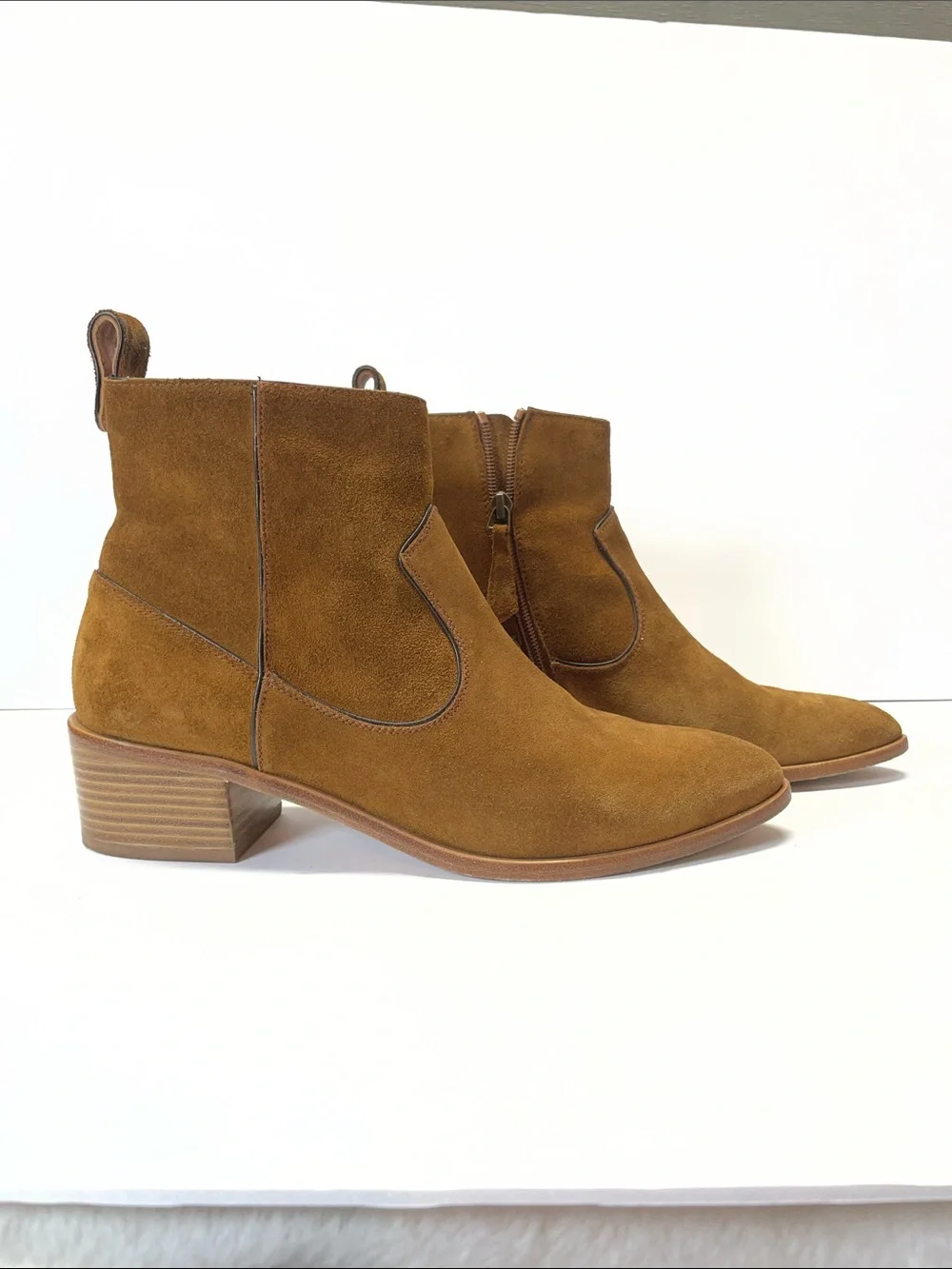 Veronica Beard Suede Ankle Booties in Cognac Brown